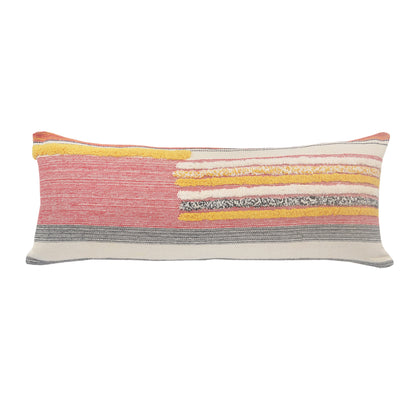 14" X 36" Orange Pink Black And Off-White 100% Cotton Striped Zippered Pillow