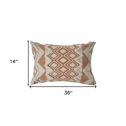14" X 36" Orange And Cream Cotton Geometric Throw Pillow