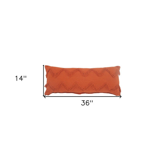 14" X 20" Cinnamon Chevron Cotton Lumbar Throw Pillow With Texture
