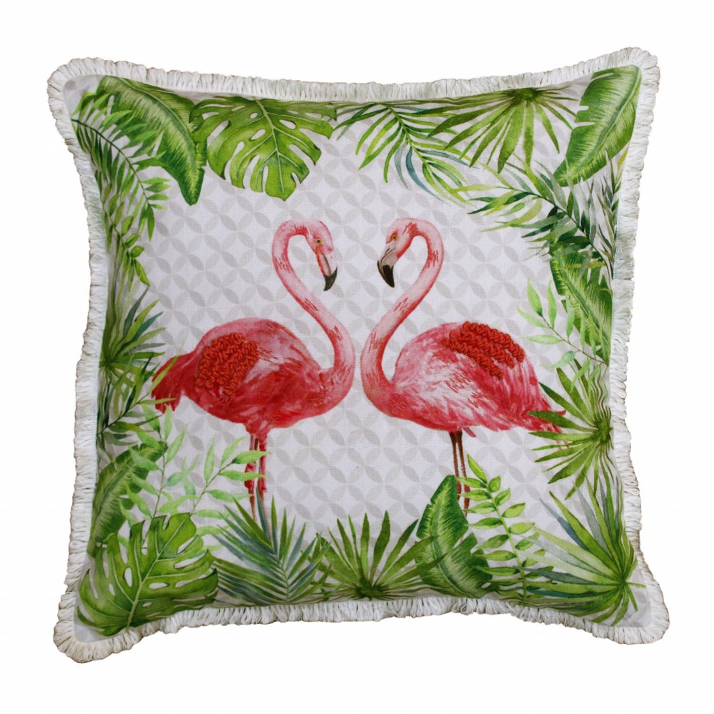 20" Green Pink And White Fabric Bird Throw Pillow