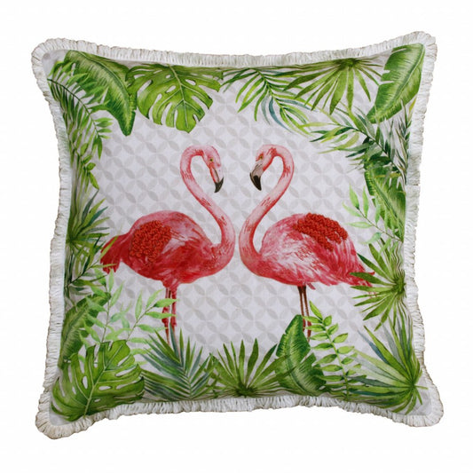 20" Green Pink And White Fabric Bird Throw Pillow