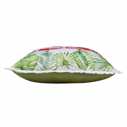 20" Green Pink And White Fabric Bird Throw Pillow