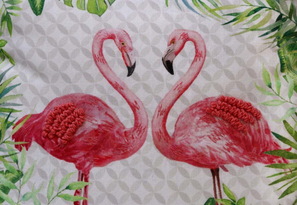 20" X 20" Coral Pink And Green Bird Polyester Animal Print Zippered Pillow