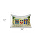 14" X 20" Green And Off White Lumbar Tropical Throw Pillow with Fringe