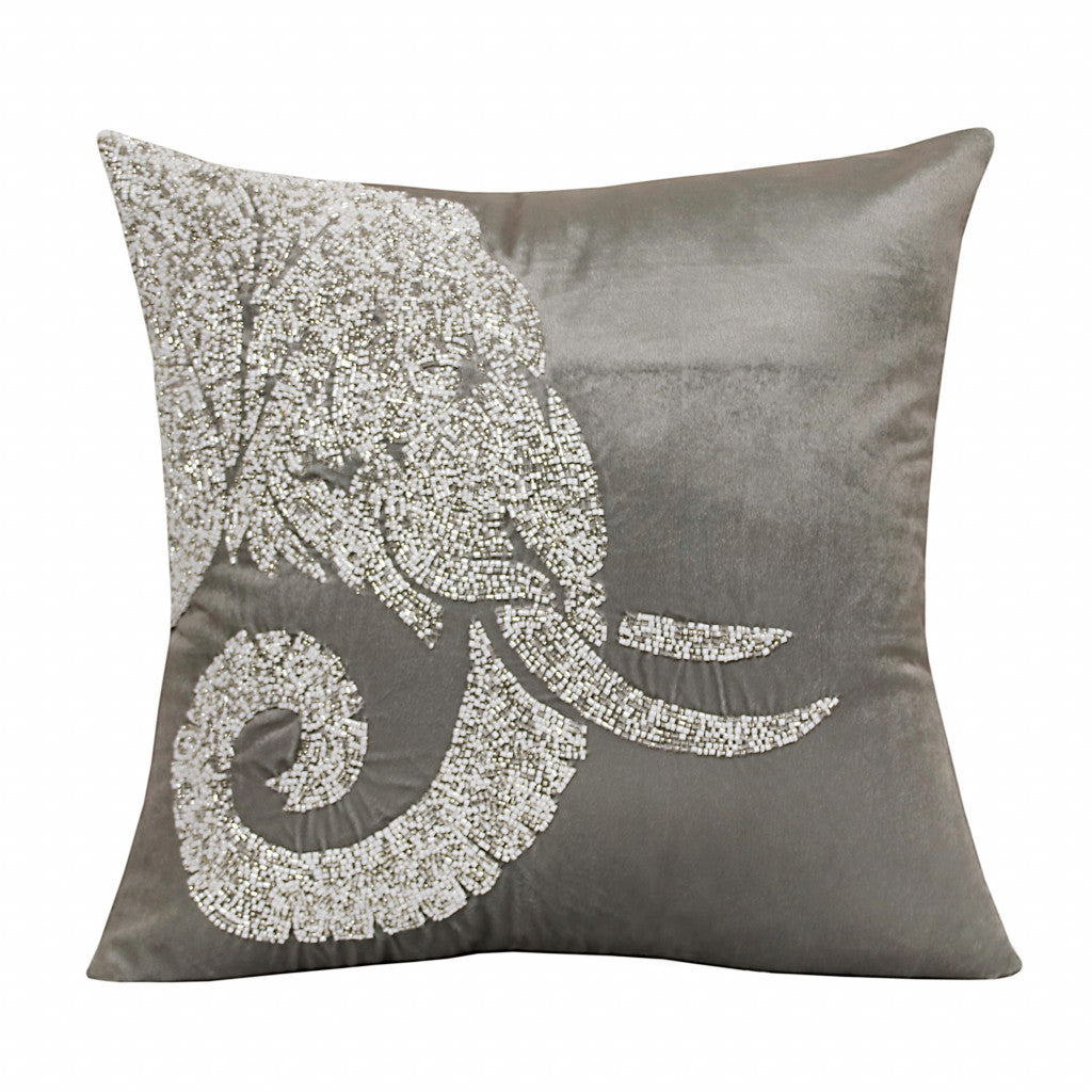 20" X 20" Gray And Silver Elephant Polyester Animal Print Zippered Pillow