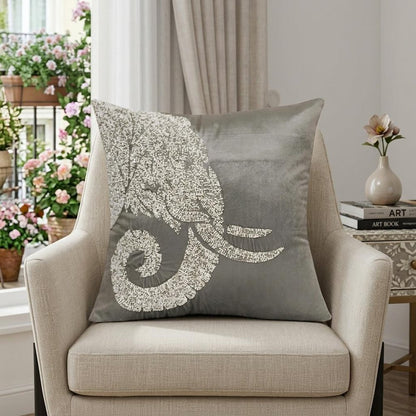 20" X 20" Gray And Silver Elephant Polyester Animal Print Zippered Pillow