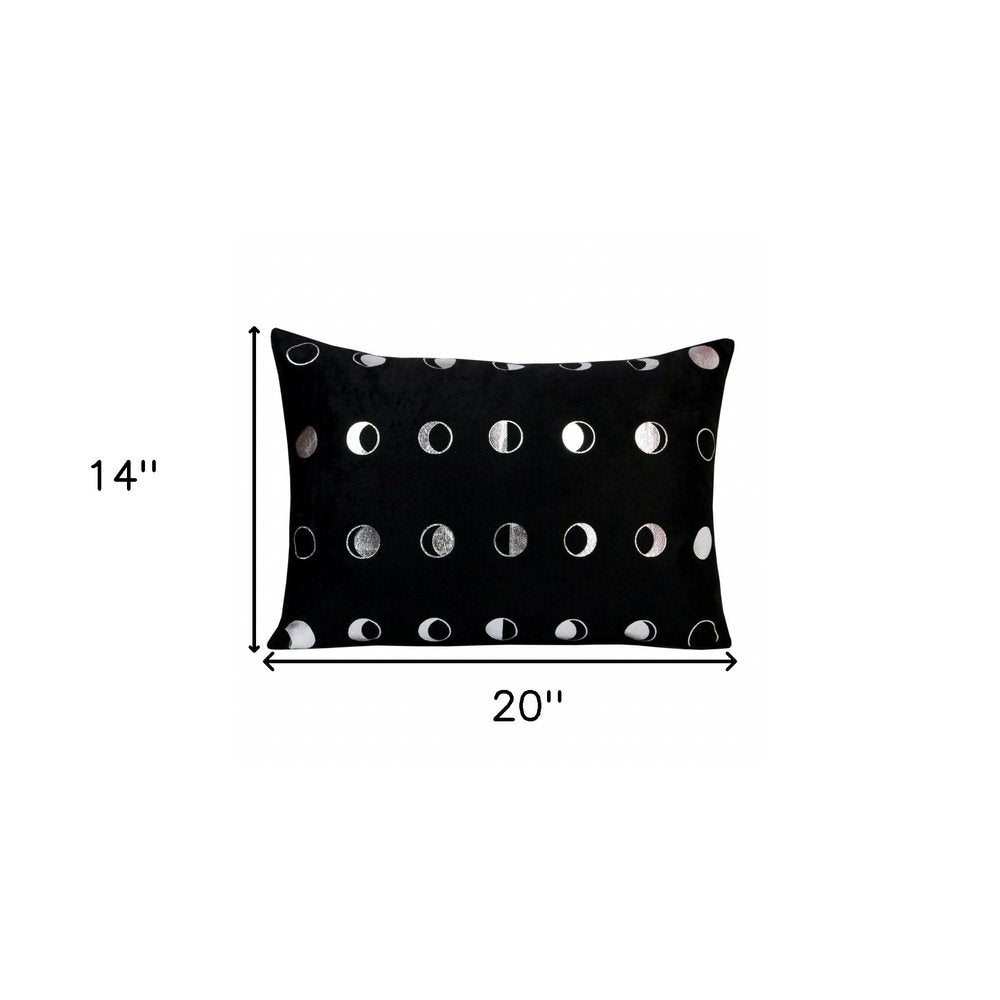 14" X 20" Black And Silver Geometric Throw Pillow