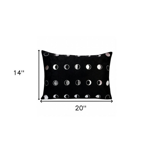 14" X 20" Black And Silver Geometric Throw Pillow
