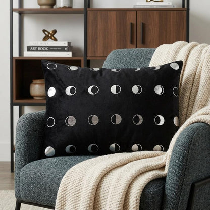 14" X 20" Black And Silver Geometric Throw Pillow