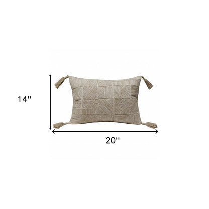 14" X 20" Tan And Beige 100% Cotton Abstract Zippered Pillow