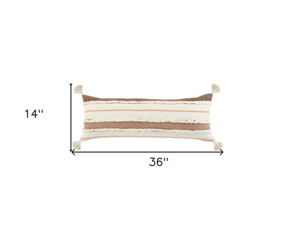 14" X 36" Blue And Off-White 100% Cotton Striped Zippered Pillow