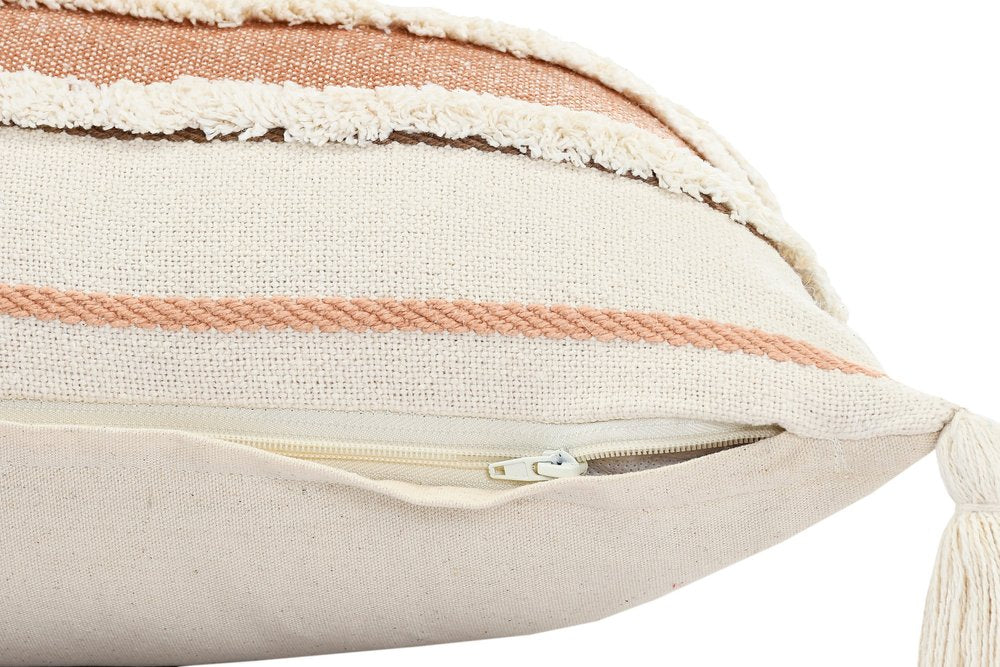 14" X 36" Blue And Off-White 100% Cotton Striped Zippered Pillow