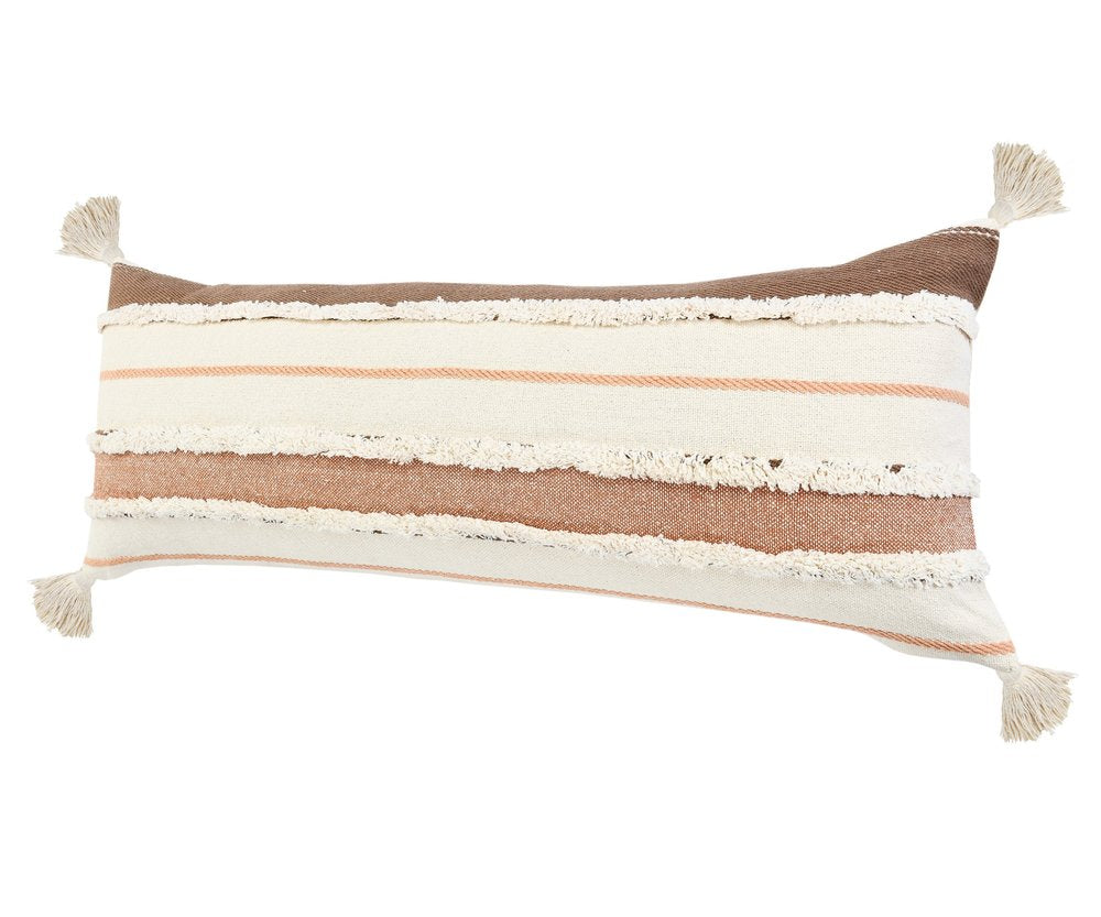 14" X 36" Blue And Off-White 100% Cotton Striped Zippered Pillow