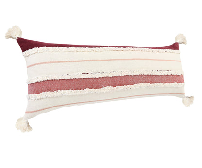 14" X 36" Red And Off-White 100% Cotton Striped Zippered Pillow