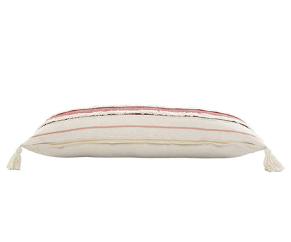 14" X 36" Red And Off-White 100% Cotton Striped Zippered Pillow