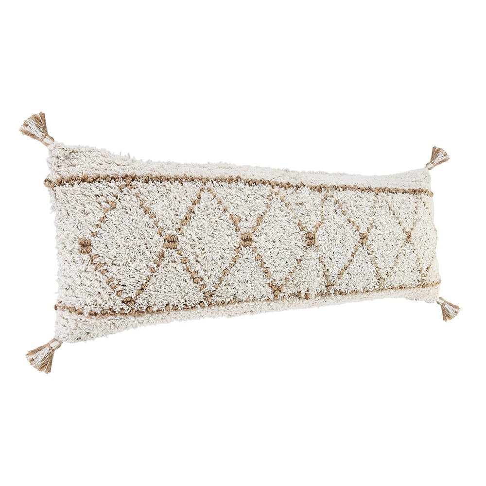 14" X 36" Tan And White Geometric Cotton Throw Pillow