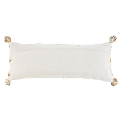 14" X 36" Tan And White Geometric Cotton Throw Pillow