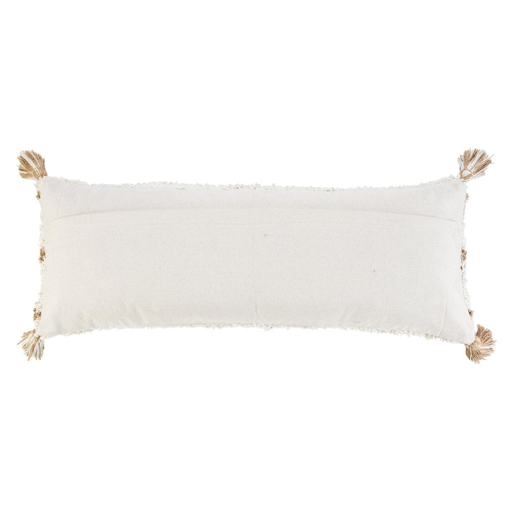20" Tan And White Geometric Cotton Throw Pillow