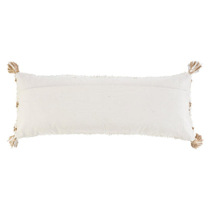 14" X 36" White And Tan 100% Cotton Geometric Zippered Pillow