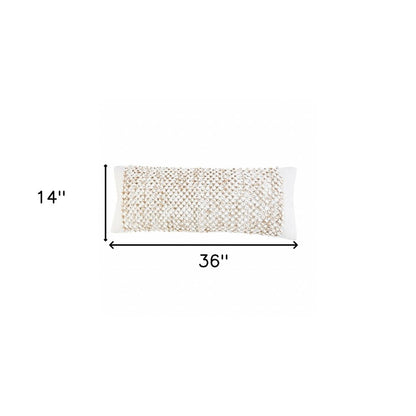 14" X 36" Tan And White Cotton Abstract Throw Pillow