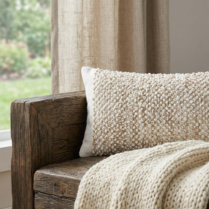 14" X 36" Tan And White Cotton Abstract Throw Pillow