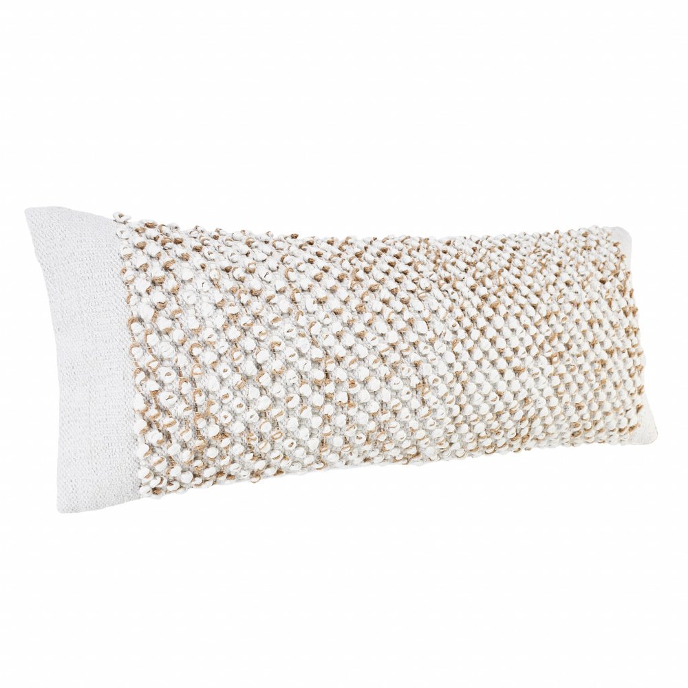 14" X 36" Tan And White Cotton Abstract Throw Pillow