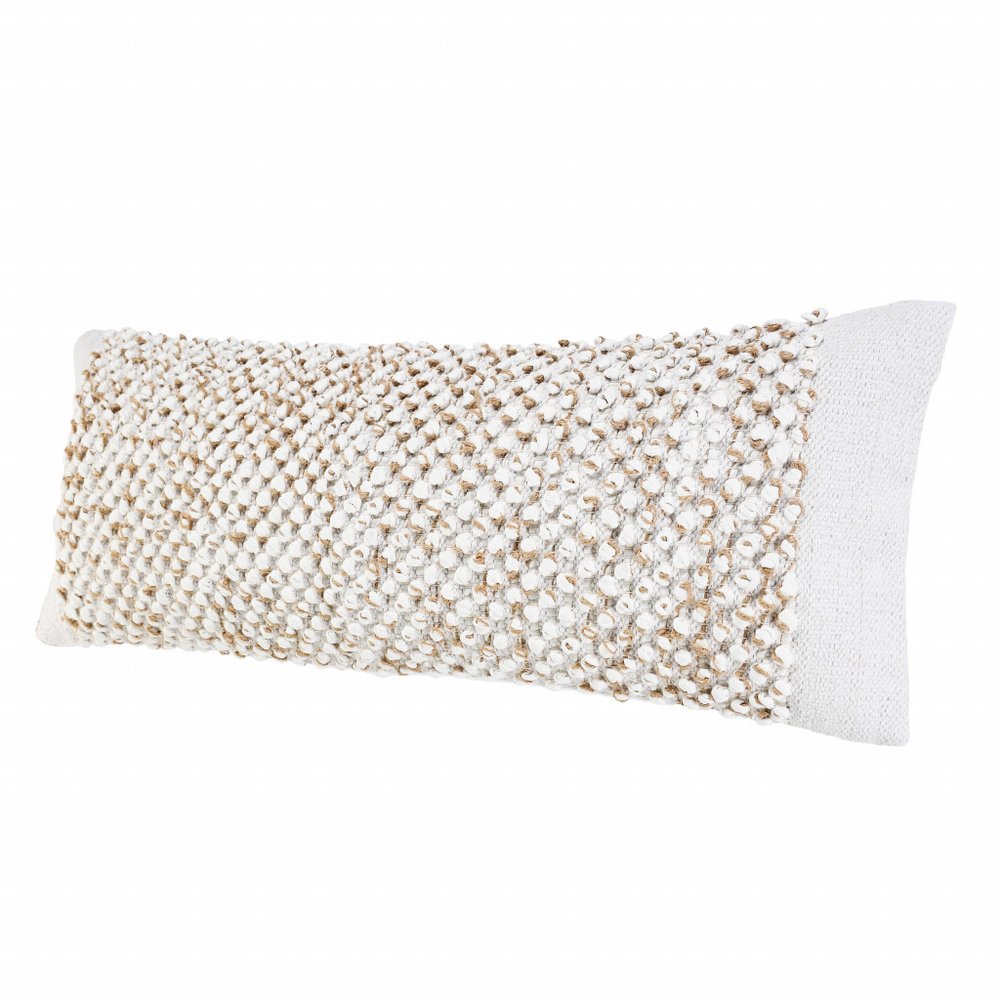 14" X 36" Tan And White Cotton Abstract Throw Pillow