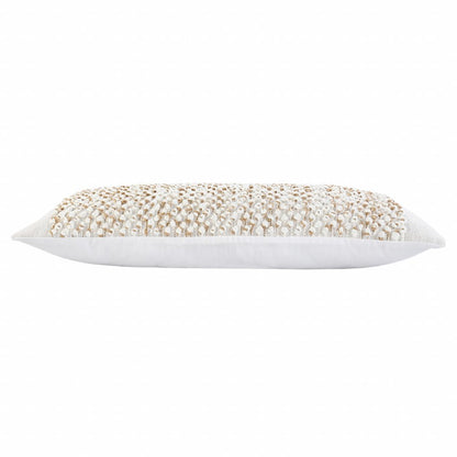 14" X 36" Tan And White Cotton Abstract Throw Pillow