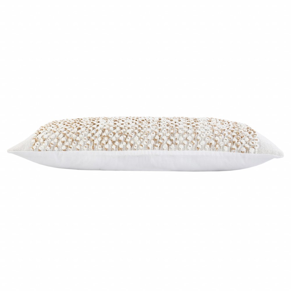14" X 36" Tan And White Cotton Abstract Throw Pillow