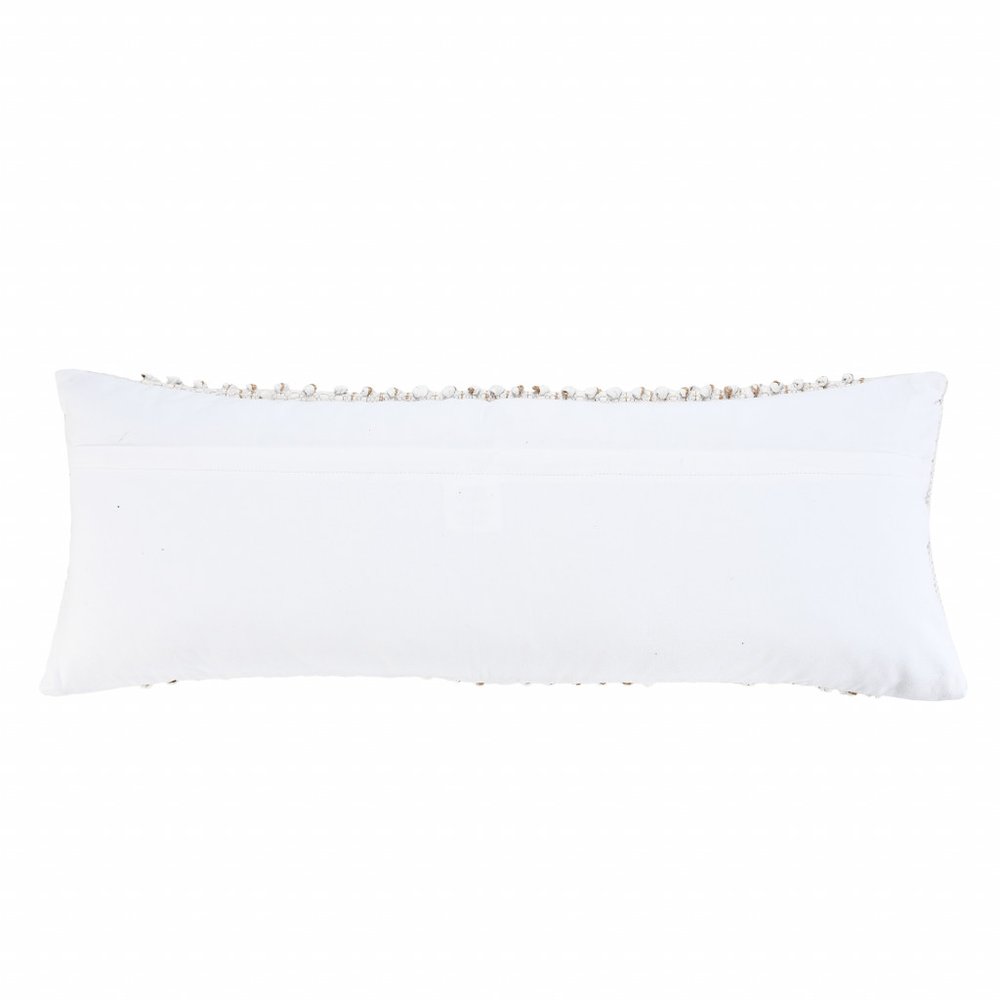 14" X 36" Tan And White Cotton Abstract Throw Pillow