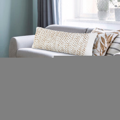 14" X 36" Tan And White Cotton Abstract Throw Pillow