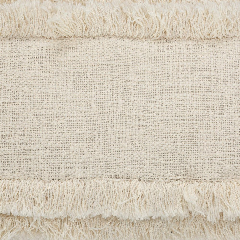 14" X 36" Cream Cotton Throw Pillow with Fringe