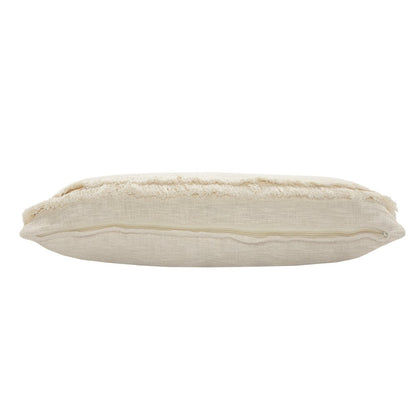 14" X 36" Cream Cotton Throw Pillow with Fringe