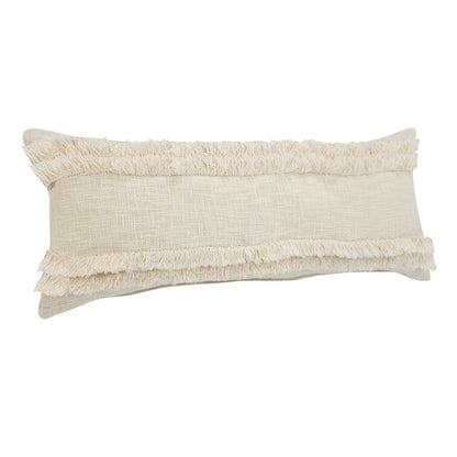 14" X 36" Cream Cotton Throw Pillow with Fringe