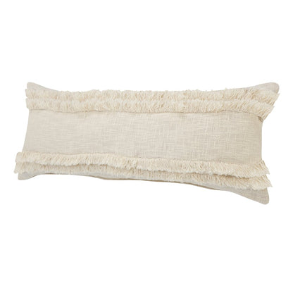 14" X 36" Cream Cotton Throw Pillow with Fringe
