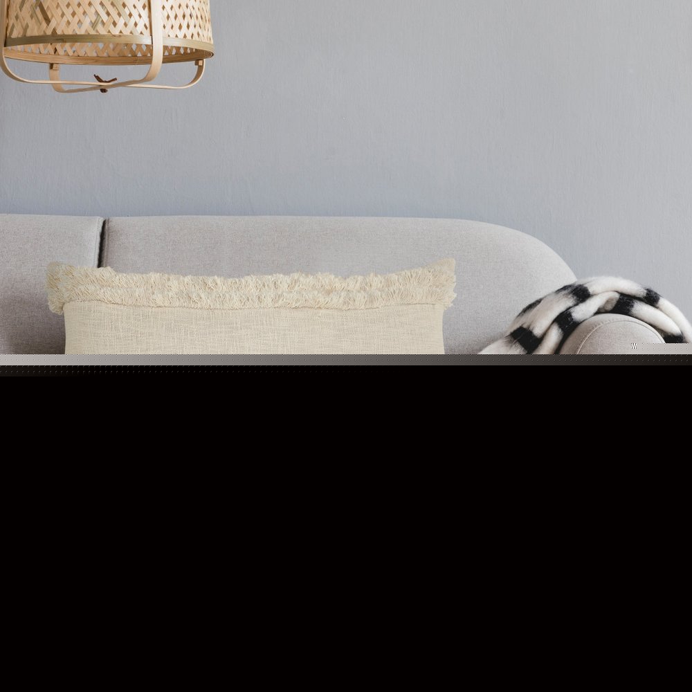 14" X 36" Cream Cotton Throw Pillow with Fringe