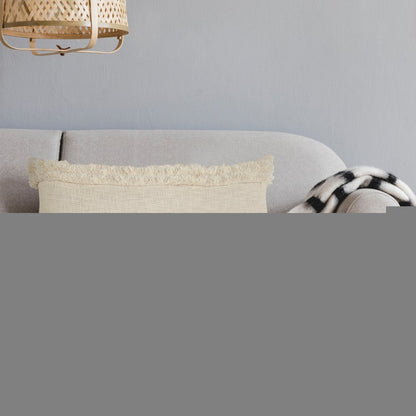 14" X 36" Cream Cotton Throw Pillow with Fringe