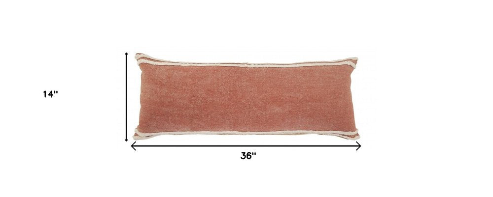 14" X 36" Orange And Off-White 100% Cotton Striped Zippered Pillow