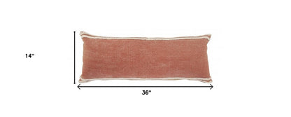 14" X 36" Orange And Off-White 100% Cotton Striped Zippered Pillow