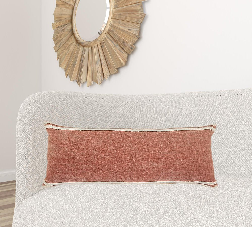 14" X 36" Orange And Off-White 100% Cotton Striped Zippered Pillow