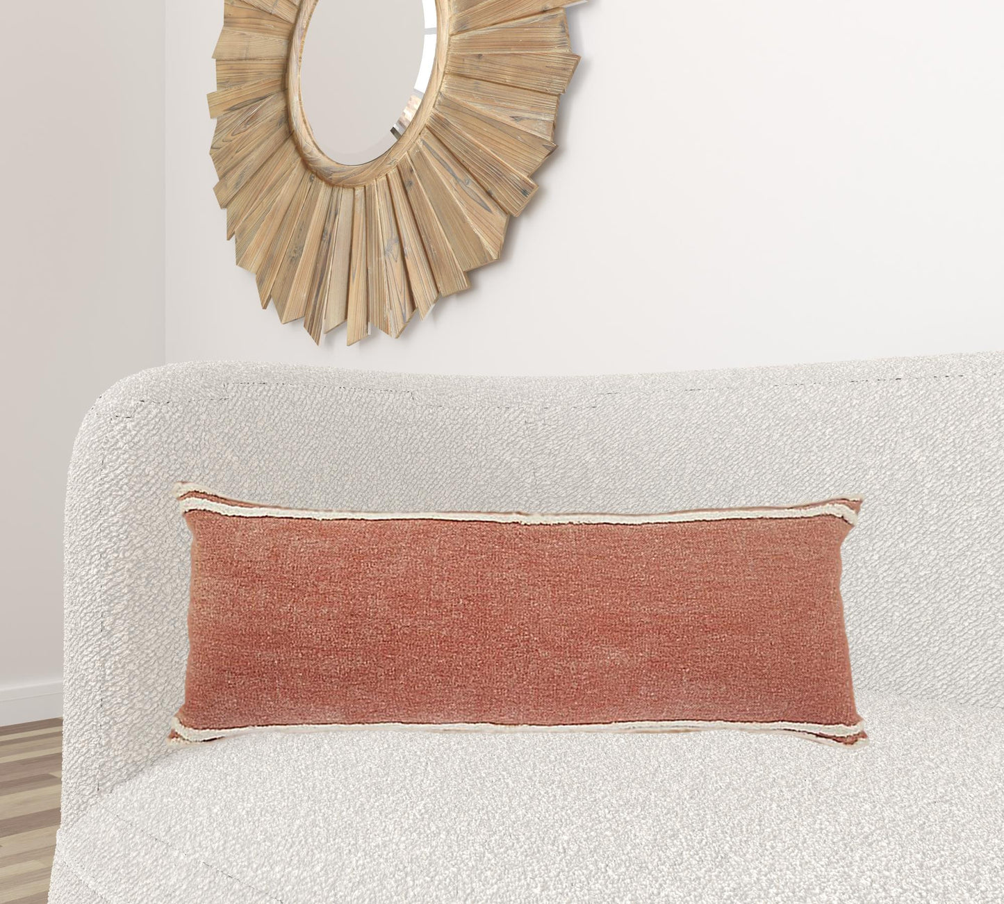 20" X 20" Cinnamon And White 100% Cotton Striped Zippered Pillow