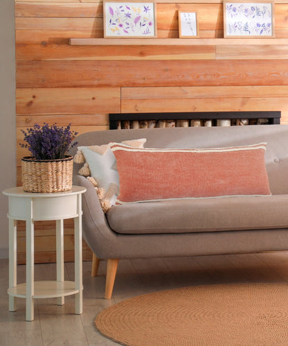 14" X 36" Orange And Off-White 100% Cotton Striped Zippered Pillow