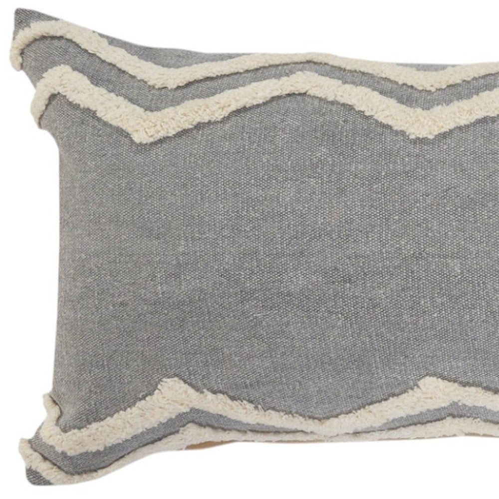 14" X 36" Gray And Tan Cotton Chevron Throw Pillow