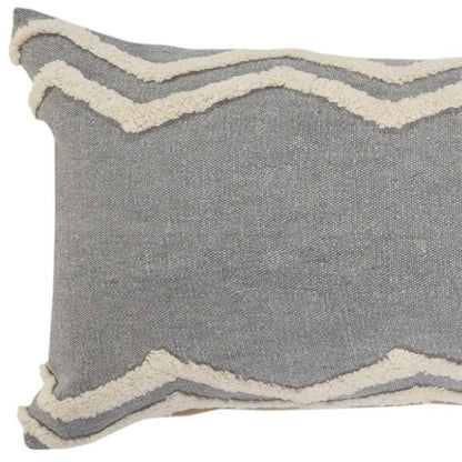 14" X 36" Gray And Tan Cotton Chevron Throw Pillow