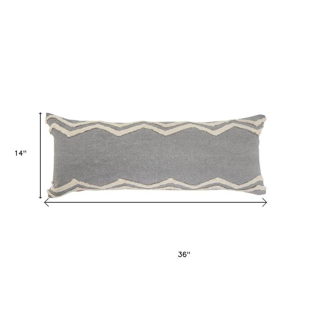 14" X 36" Gray And Tan Cotton Chevron Throw Pillow