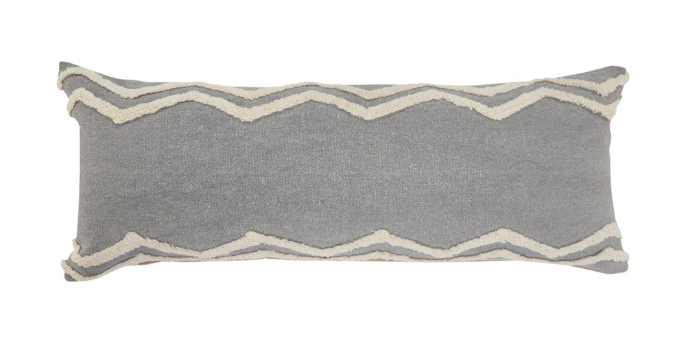 14" X 36" Gray And Tan Cotton Chevron Throw Pillow