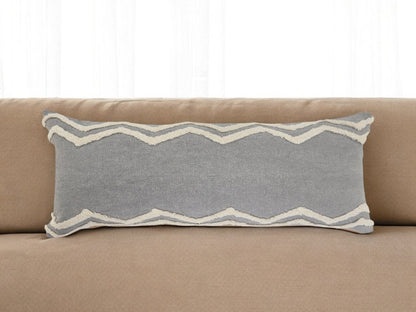 14" X 36" Gray And Tan Cotton Chevron Throw Pillow