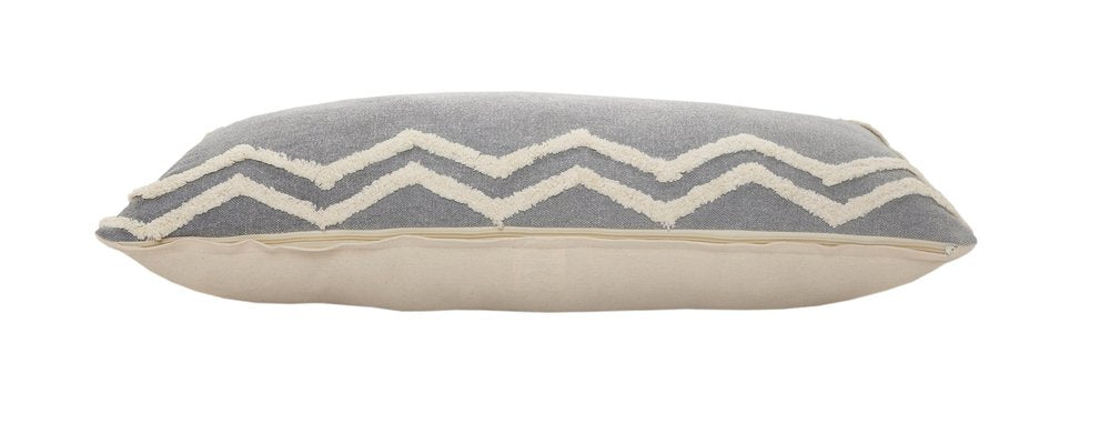 20" X 20" Light Gray Micro Chip Gray And White 100% Cotton Chevron Zippered Pillow
