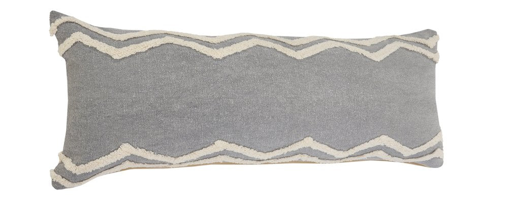 14" X 36" Gray And Tan Cotton Chevron Throw Pillow
