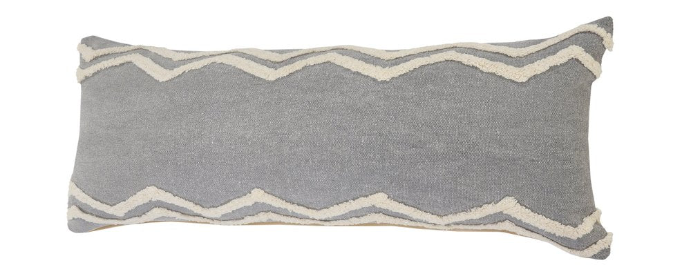 14" X 36" Gray And Tan Cotton Chevron Throw Pillow